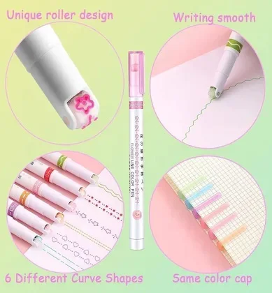 Linear Roller Colour Pen - 6Pcs