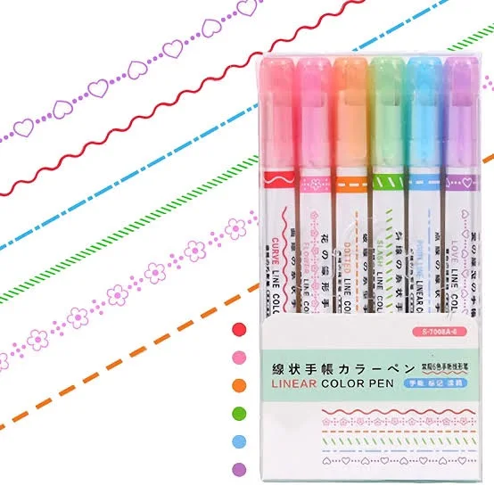 Linear Roller Colour Pen - 6Pcs